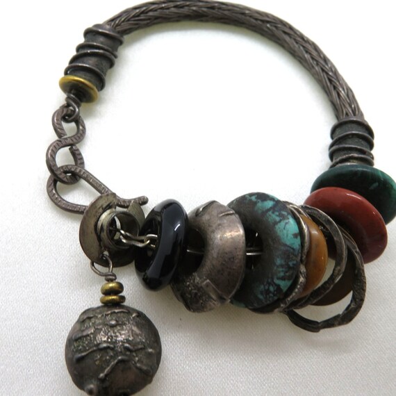 Vintage 70s Handmade Artisan Bracelet Woven Metal… - image 4