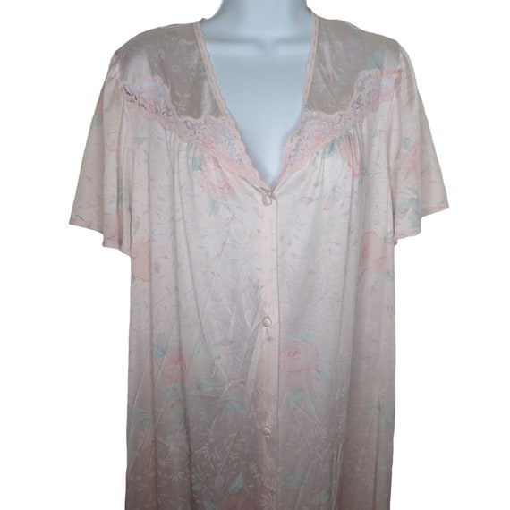 Vintage 70s Vanity Fair Robe: Pink Floral Lace Ny… - image 2