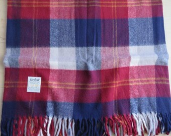 Vintage Faribo Acrylic Plaid Throw Lap Blanket Fringe 45" x 50" Made In USA