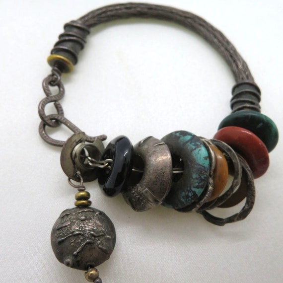 Vintage 70s Handmade Artisan Bracelet Woven Metal… - image 5