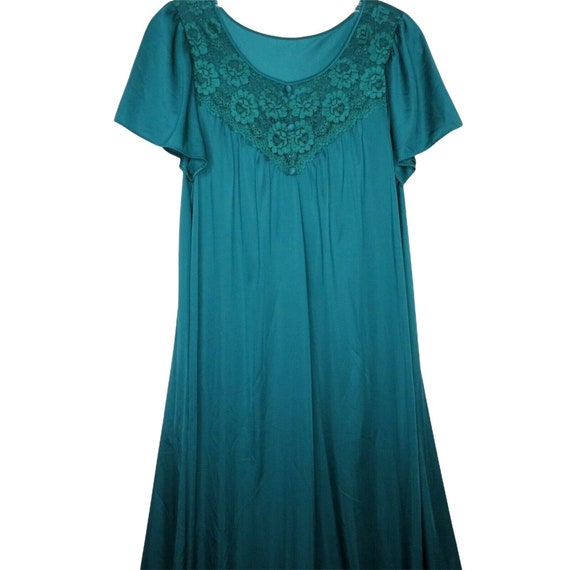 Vintage 70s Shadow Line Long Teal Green Nightgown… - image 7