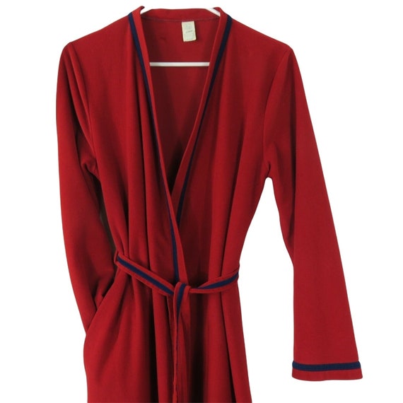 Vintage 60s Velara Red Velour Robe Housecoat M Be… - image 4