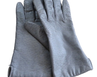 Vintage Womens Gray Leather Driving Winter Wrist Gloves L Acrylic Lined