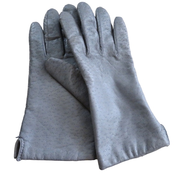 Vintage Gray Leather Gloves w/Wrist Strap #GA2053GY