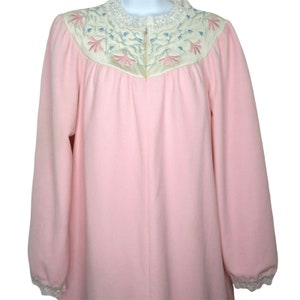 Vintage 60s Sabrina Robe House Coat S Pink Zipper Embroidery Pockets Full Length USA Made