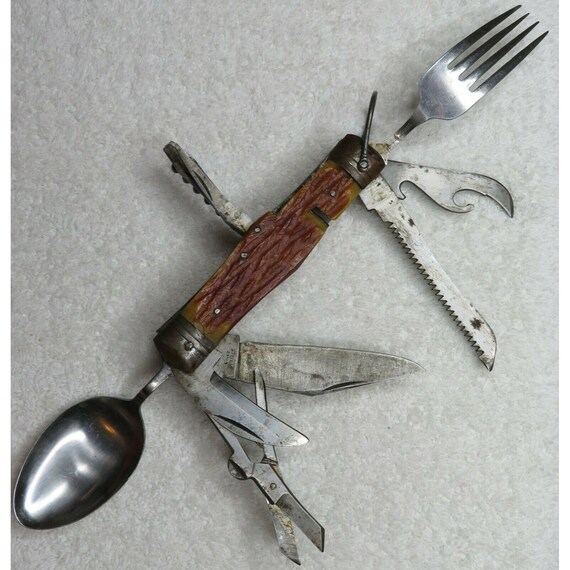 Vintage Stellar Japan Camp Knife 11 Tools Folding Knife Fork Etsy