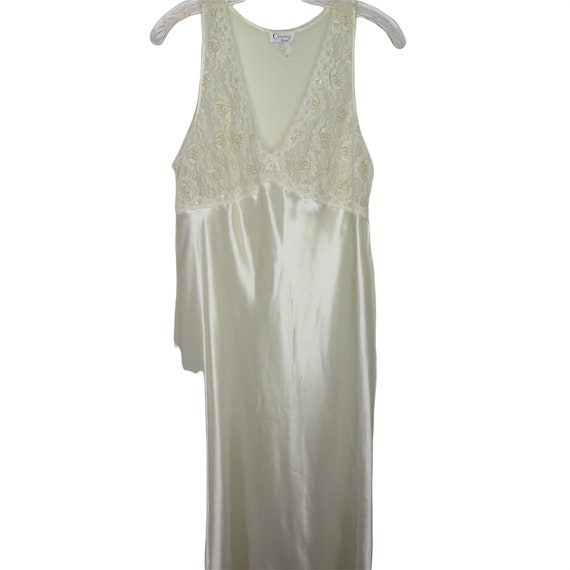 Vintage 80s Cinema Etoile Nightgown M White Satin Lac… - Gem