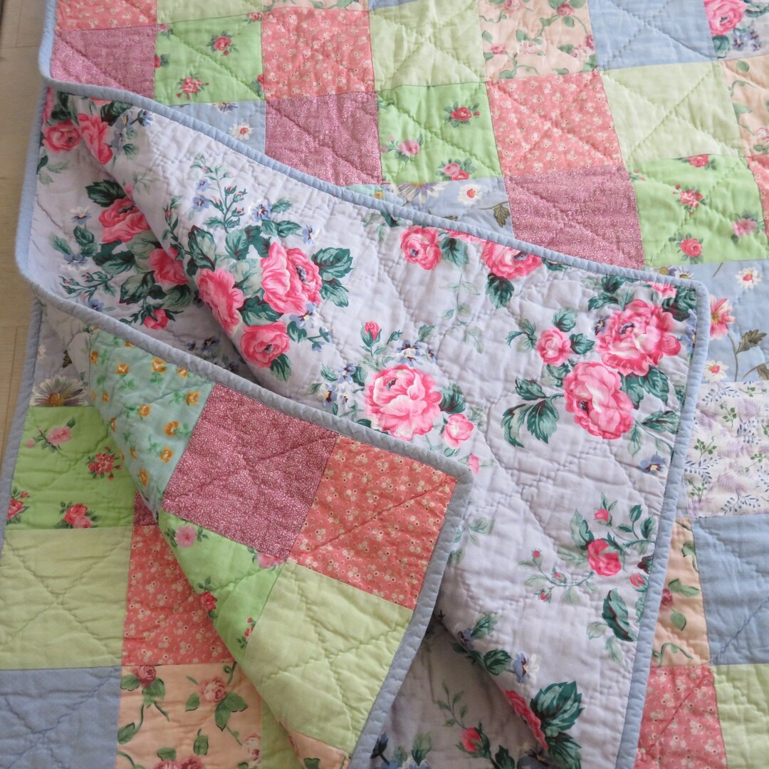 Nobility Dillard's Hand Quilted Twin Patchwork Quilt Reversable Floral