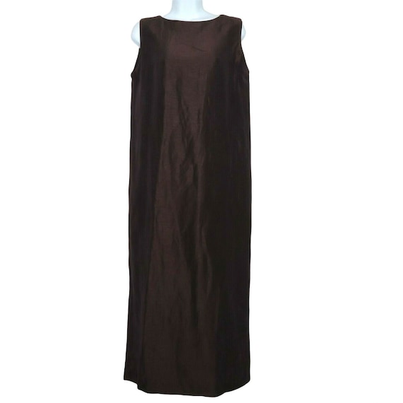 Vintage 80s/90s Eileen Fisher Brown Maxi Tank Dre… - image 2