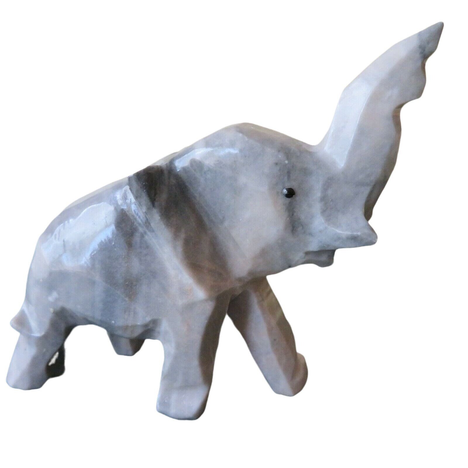 小型ヴィンテージ 手彫り 石象の置物 トランクアップ グレー ホワイト