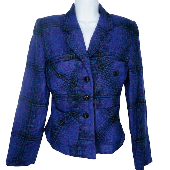 Vintage 70s Equator Plaid Jacket Classic Wool Ble… - image 1