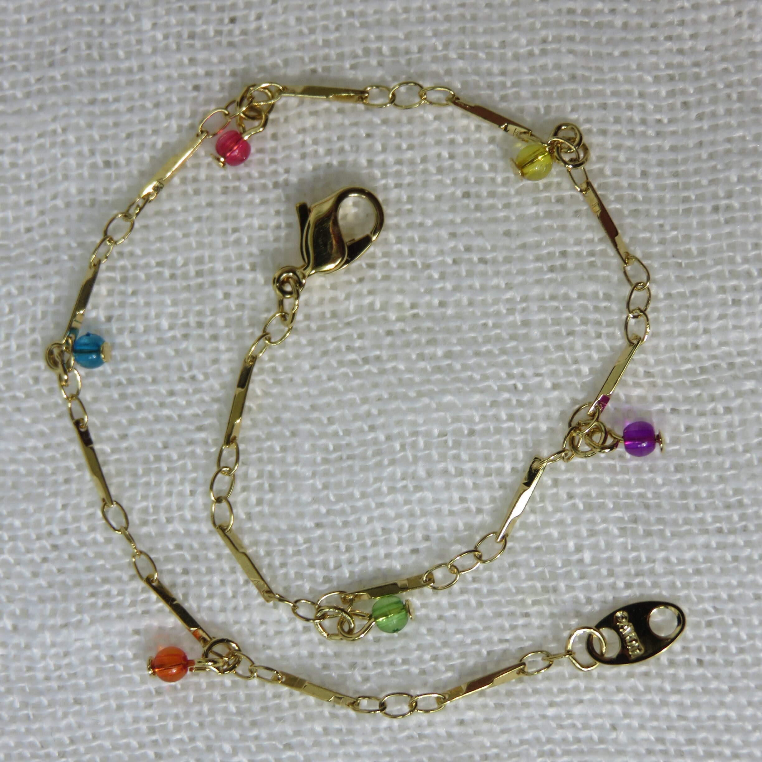 AVON Gold Ankle Bracelet Delicate Chain Crystal Beads Signed