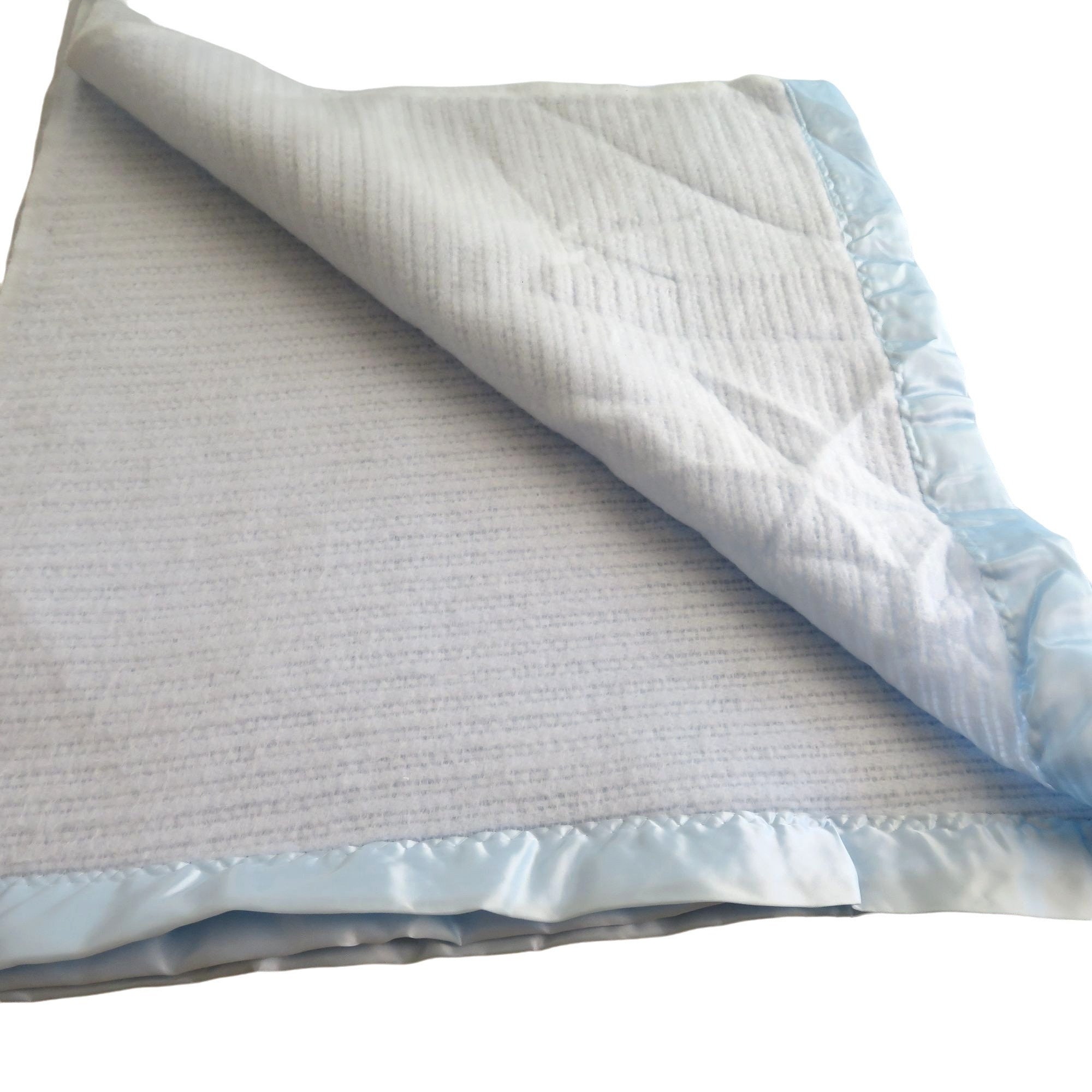 Vintage Acrylic Waffle Weave Baby Blue Blanket Satin Trim Full Etsy