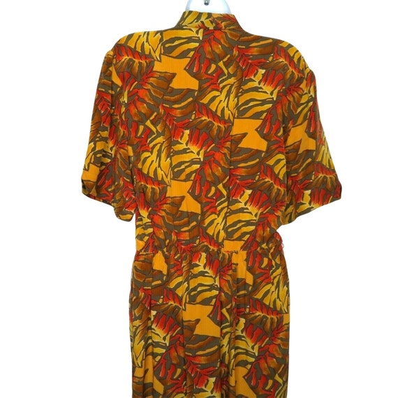 Vintage Silk Shirt Dress M Orange Brown Abstract … - image 7