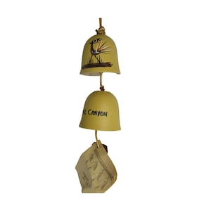 TESA Pottery Bell Wind Chime Southwestern Design Hand Painted Roadrunner USA