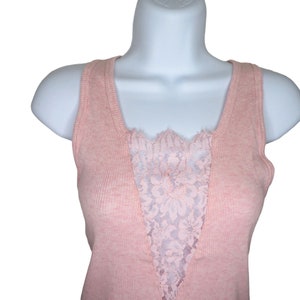 Vintage Victoria Secret Cotton Tank Top M Pink Lace Stretch Sleepwear Lingerie