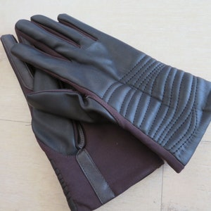 Vintage Dunkelbraun Kunstleder Fahrhandschuhe L Nylon Gefüttert Akzent Neu Altbestand