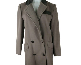 Vintage Fashions by Jill Wool Taupe Brown Trench Coat Size M Leather Collar