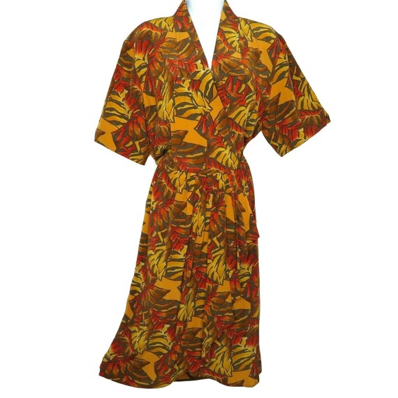 Vintage Silk Shirt Dress M Orange Brown Abstract … - image 2