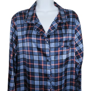 Vintage Secret Treasures Nightshirt Nightgown L Blue Plaid Satin Sleepwear New Old Stock