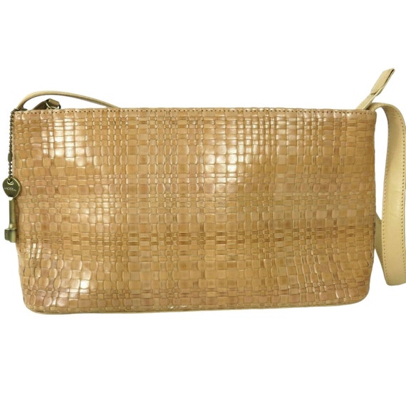 tan woven leather bag