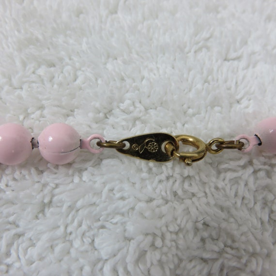 Vintage 50s Pink Metal Beaded Necklace Signed - image 5