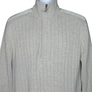 Vintage 90s Calvin Klein Pullover Ribbed Sweater Mens L Grey 1/4 Zip Cotton Epaulets image 7