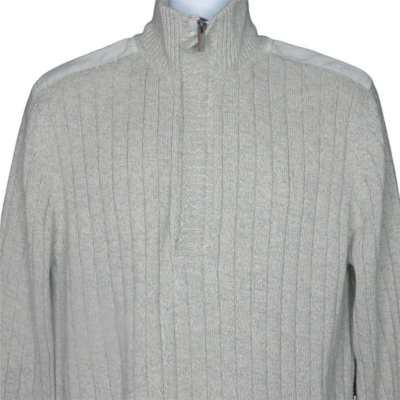 Vintage 90s Calvin Klein Pullover Ribbed Sweater Mens L Grey 1/4 Zip Cotton Epaulets image 7