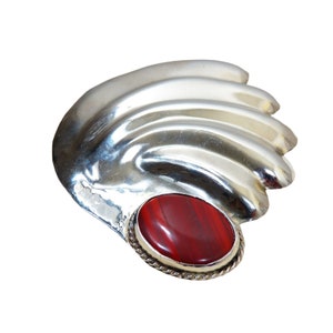 Silver Tone Bear Claw Belt Buckle Red Tiger Eye Stone Vintage 80s