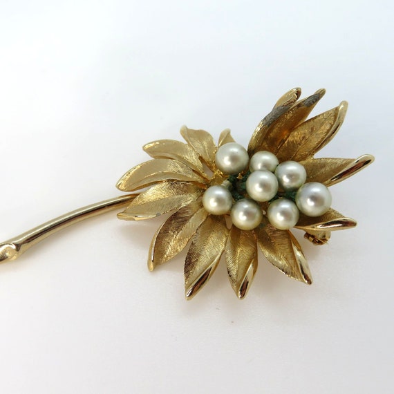 Hobe どんぐりモチーフ メッシュ装飾 ゴールドトーン ヴィンテージ フラワー Vintage 3D Flower Pin Brooch Faux Pearl Brushed Gold Tone