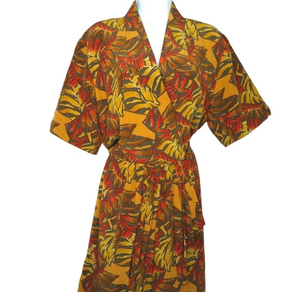 Vintage Silk Shirt Dress M Orange Brown Abstract … - image 3