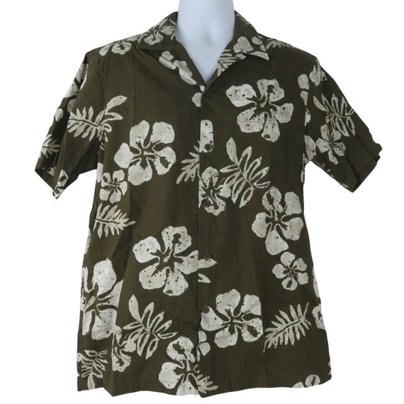 Vintage 60s RJC Hawaii Green Hibiscus Aloha Shirt S M… - Gem