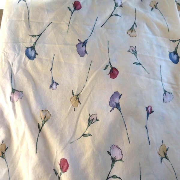 Vintage 70s Wamsutta California King Fitted Sheet Yellow Floral Tulip Rose Stem USA Made