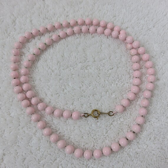 Vintage 50s Pink Metal Beaded Necklace Signed - image 7