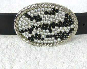 Vintage grunge Black 100% leather‎ belt with rhinestone buckle size XL Vintage Grunge Black 100% Leather Belt With Rhinestone  main image 3