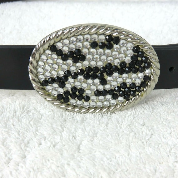 Black Leather Choker Swarovski Rhinestones Crystal Beads Silver Clasp