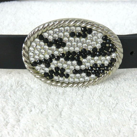 1990\'s Black Belt Leather Silver Crystal Buckle Vintage 90 main image 4