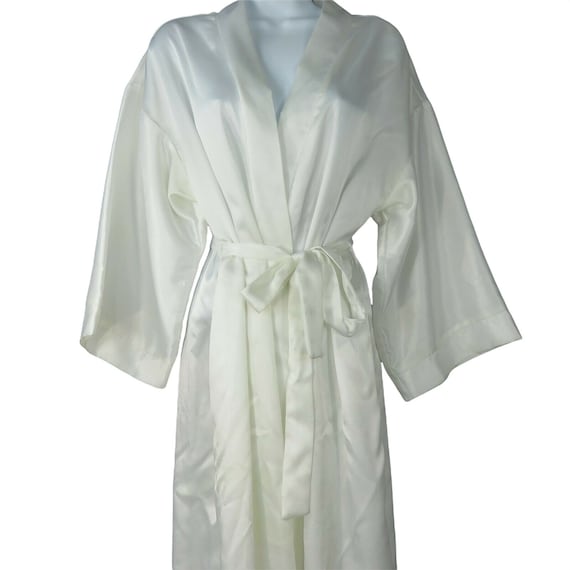Vintage Dentelle Long White Kimono Robe L Belted … - image 2
