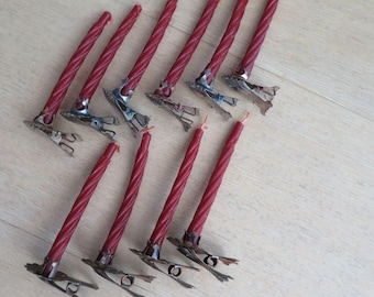 Juego de 10 portavelas metálicos vintage con forma de árbol de Navidad, con velas incluidas. Fabricados en Alemania.