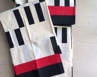 Vintage Martex TRIO Neutral Full Sheet Set 4pc Geometric Black Red Cream NEW