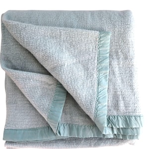 Vintage Teal Waffle Weave Twin Blanket: Acrylic with Satin Trim