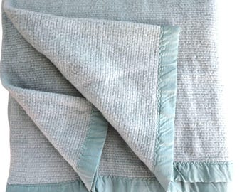 Vintage Teal Waffle Weave Twin Blanket: Acrylic with Satin Trim