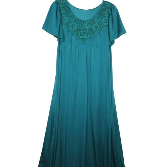 Vintage 70s Shadow Line Long Teal Green Nightgown… - image 4