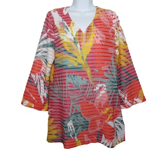Vintage 90s Soft Surroundings Multicolor Floral Tiered Tunic Top M Pullover V Neck Made in USA