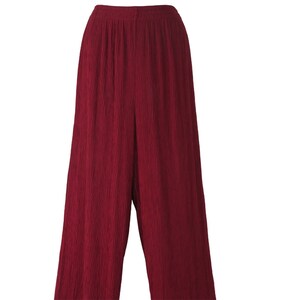 Vintage 80s Neiman Marcus Red Crinkled Lounge Pants Straight Leg High Elastic Waist Slit Pockets Size Medium Made in USA