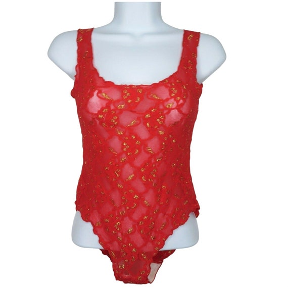 Vintage Sears Lingerie Teddy One Piece S Red Nylo… - image 2