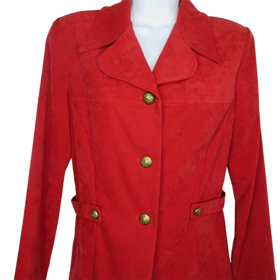 Vintage ISB Red Faux Suede Blazer Jacket M Button Accent Shoulder Pads USA Made