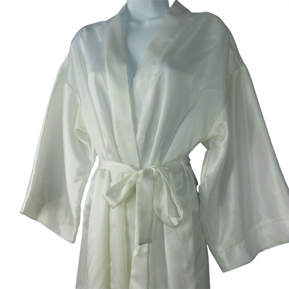 Vintage Dentelle Long White Kimono Robe L Belted … - image 4