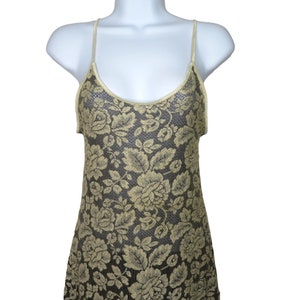Vintage Val Mode Lingerie Nylon Slip Chemise S Floral Brocade Low Back USA Made