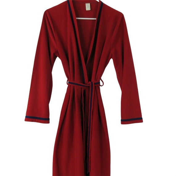 Vintage 60s Velara Red Velour Robe Housecoat M Be… - image 2